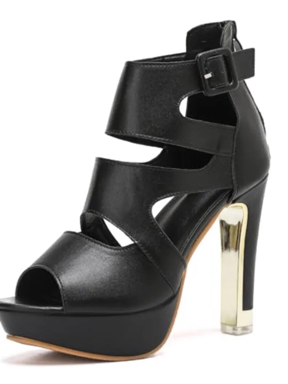 Chunky High Heel Platform Sandals Hollow Out Peep Toe Ankle Strap Zip Dress